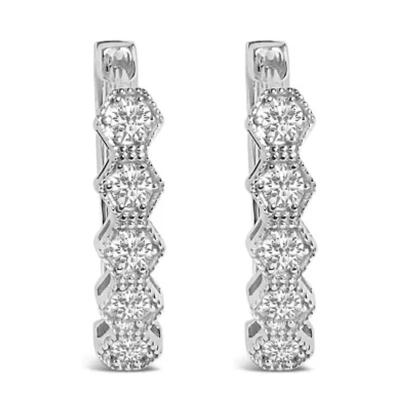 14K Gold 1/2 Ct Diamond Earring Zig-Zagging Geometric Hoop Earrings