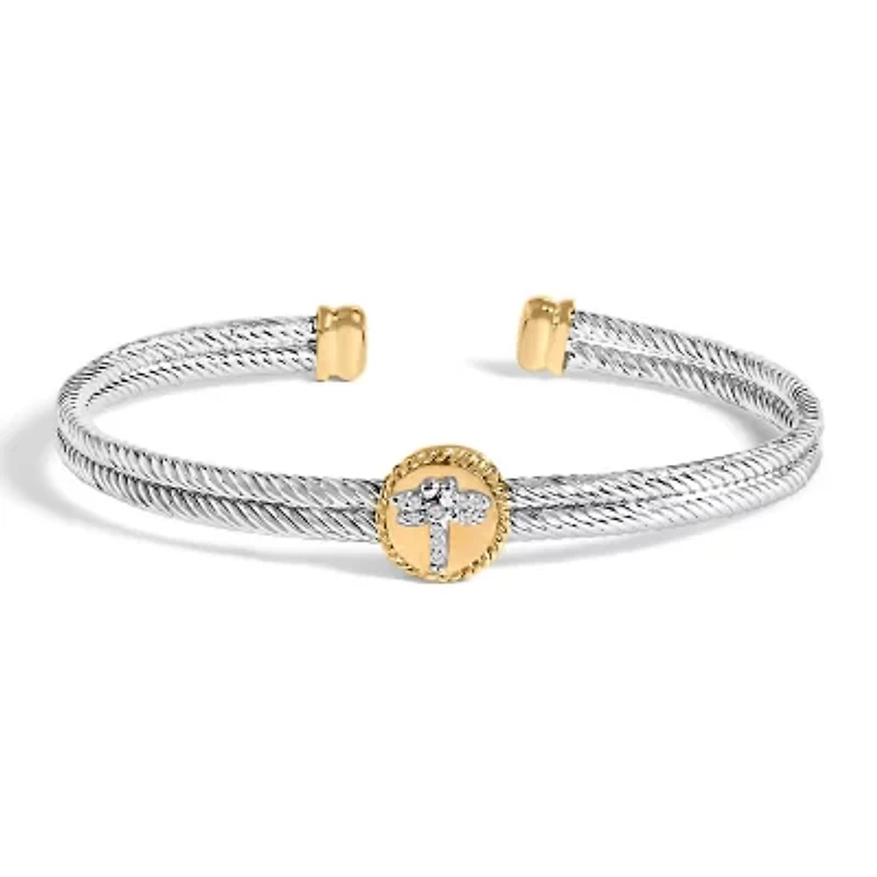 18K Yellow Gold over Silver Diamond Accent Dragonfly Medallion Bangle Bracelet
