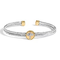 18K Yellow Gold over Silver Diamond Accent Dragonfly Medallion Bangle Bracelet