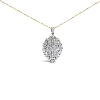 14K White and Yellow Gold 2.00 Cttw Diamond Cluster Pear Shaped Pendant Necklace
