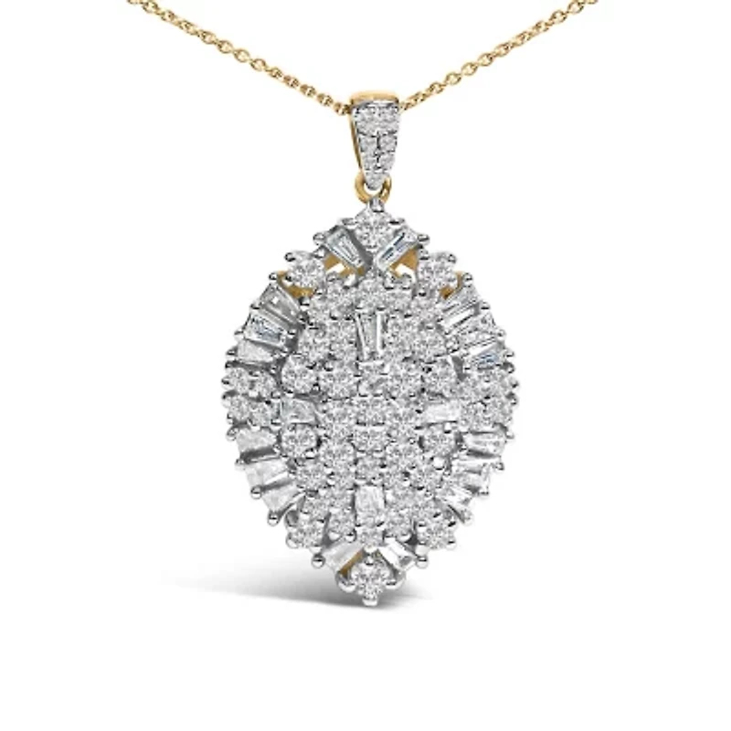 14K White and Yellow Gold 2.00 Cttw Diamond Cluster Pear Shaped Pendant Necklace