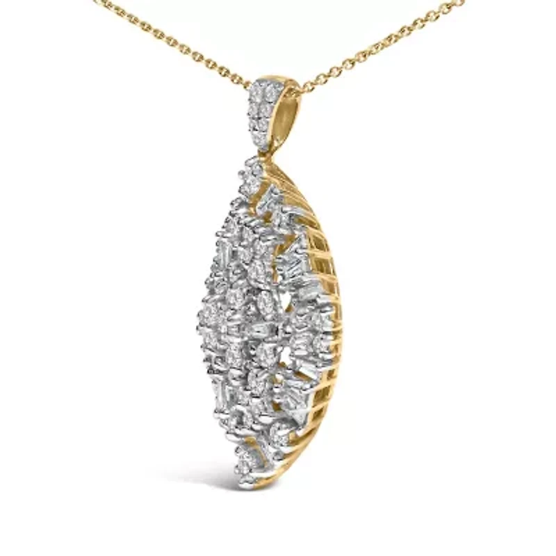 14K White and Yellow Gold 2.00 Cttw Diamond Cluster Pear Shaped Pendant Necklace