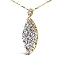 14K White and Yellow Gold 2.00 Cttw Diamond Cluster Pear Shaped Pendant Necklace