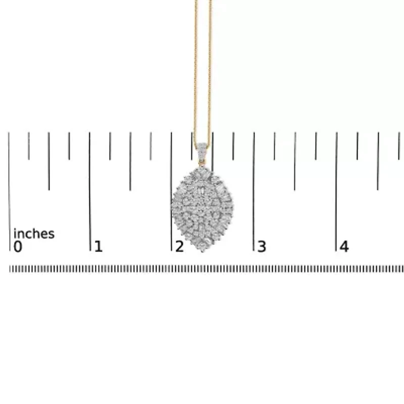 14K White and Yellow Gold 2.00 Cttw Diamond Cluster Pear Shaped Pendant Necklace