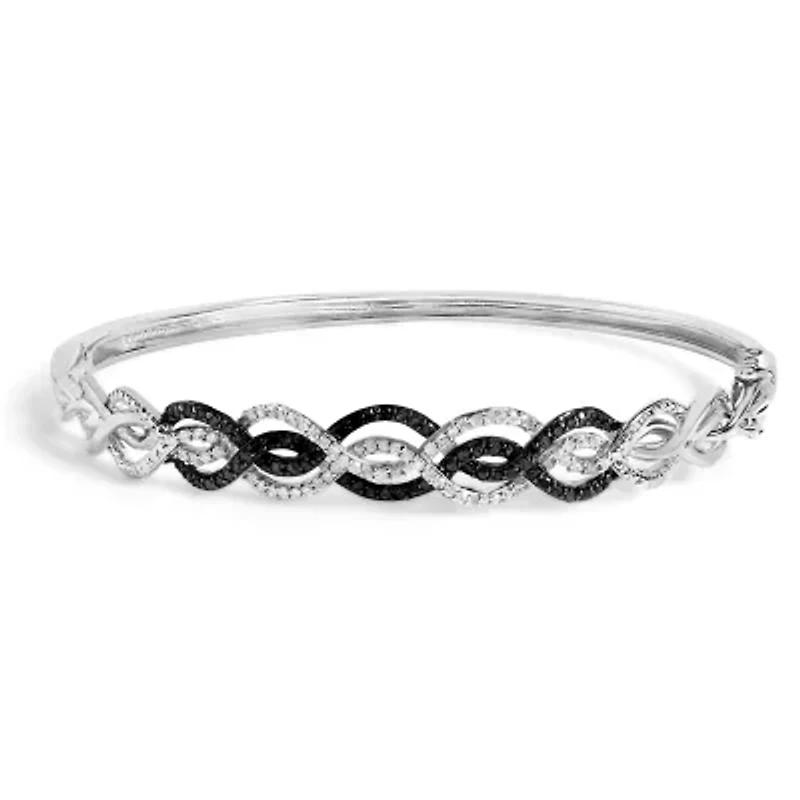 .925 Sterling Silver 3/8 Cttw White and Black Diamond Swirl Bangle Bracelet