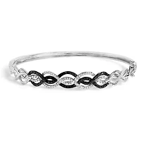 .925 Sterling Silver 3/8 Cttw White and Black Diamond Swirl Bangle Bracelet