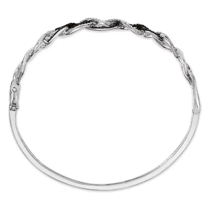 .925 Sterling Silver 3/8 Cttw White and Black Diamond Swirl Bangle Bracelet