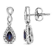 10K White Gold Pear Blue Sapphire 1/7 Ct Diamond Infinity Drop and Dangle Earrings