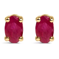 14K Yellow Gold 5x3 MM Oval Red Ruby Solitaire Stud Earrings