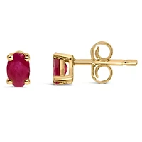 14K Yellow Gold 5x3 MM Oval Red Ruby Solitaire Stud Earrings