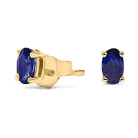 14K Yellow Gold 5x3 MM Oval Blue Sapphire Solitaire Stud Earrings