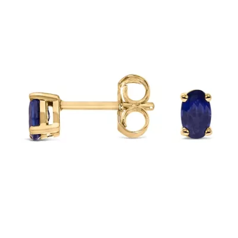 14K Yellow Gold 5x3 MM Oval Blue Sapphire Solitaire Stud Earrings
