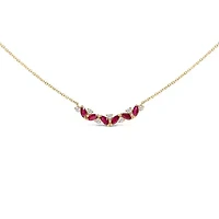 14K Yellow Gold Red Ruby and Diamond Trio Bar Line Necklace - 18 inch