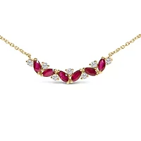 14K Yellow Gold Red Ruby and Diamond Trio Bar Line Necklace - 18 inch