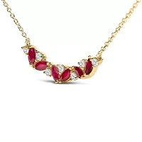 14K Yellow Gold Red Ruby and Diamond Trio Bar Line Necklace - 18 inch