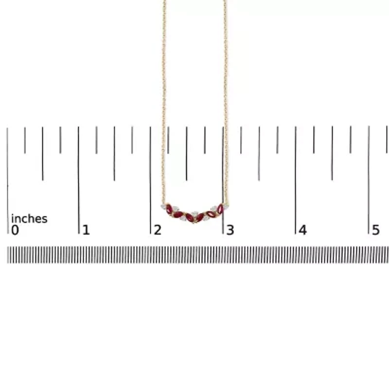 14K Yellow Gold Red Ruby and Diamond Trio Bar Line Necklace - 18 inch
