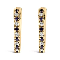 10K Yellow Gold Alternating Blue Sapphire 1/10 Ct Diamond Huggy Hoop Earrings