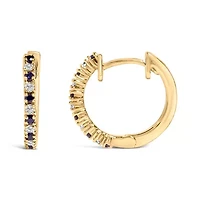 10K Yellow Gold Alternating Blue Sapphire 1/10 Ct Diamond Huggy Hoop Earrings
