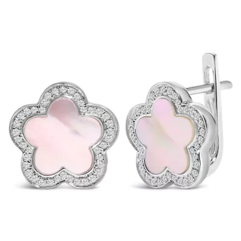 14K White Gold Mother of Pearl and 1/5 Cttw Diamond Halo Star Stud Earrings