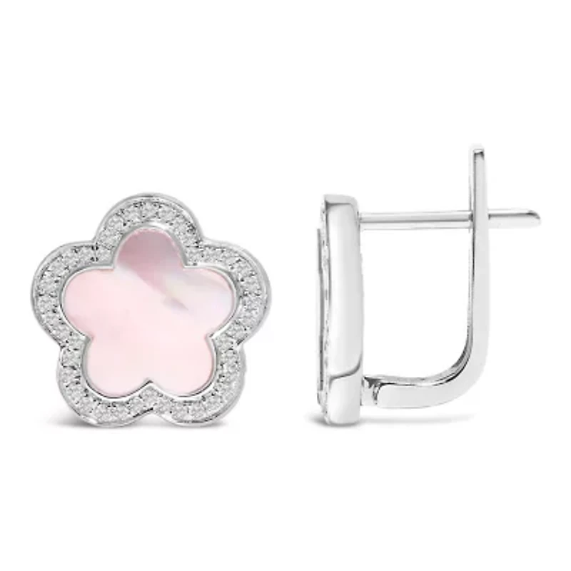 14K White Gold Mother of Pearl and 1/5 Cttw Diamond Halo Star Stud Earrings