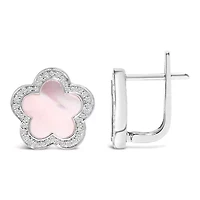 14K White Gold Mother of Pearl and 1/5 Cttw Diamond Halo Star Stud Earrings