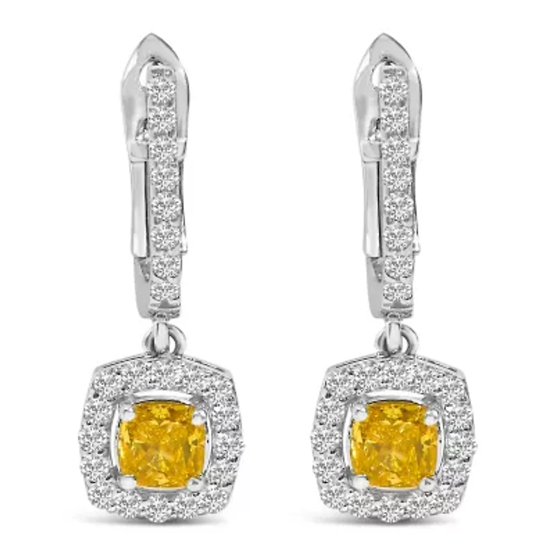 Lab Created 14K White Gold 1 1/5 Cttw Lab Grown Diamond Halo Dangle Earrings