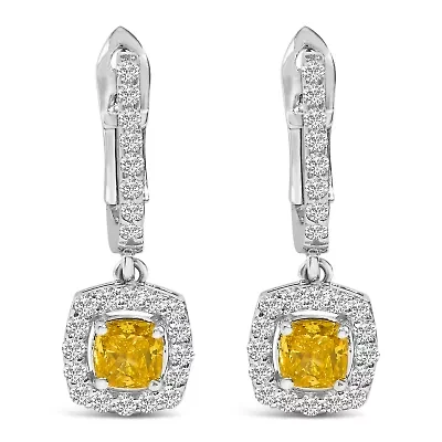 Lab Created 14K White Gold 1 1/5 Cttw Lab Grown Diamond Halo Dangle Earrings