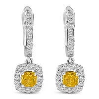 Lab Created 14K White Gold 1 1/5 Cttw Lab Grown Diamond Halo Dangle Earrings