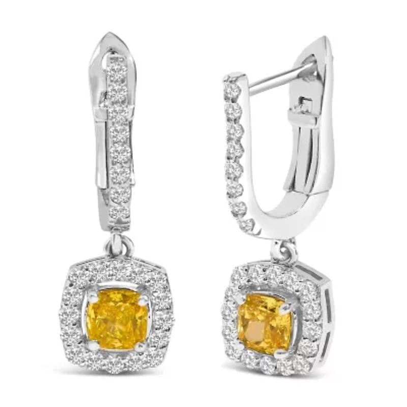 Lab Created 14K White Gold 1 1/5 Cttw Lab Grown Diamond Halo Dangle Earrings