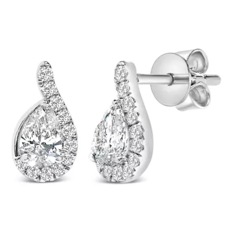 Lab Created 14K White Gold 5/8 Cttw Lab Grown Diamond Halo Stud Earring