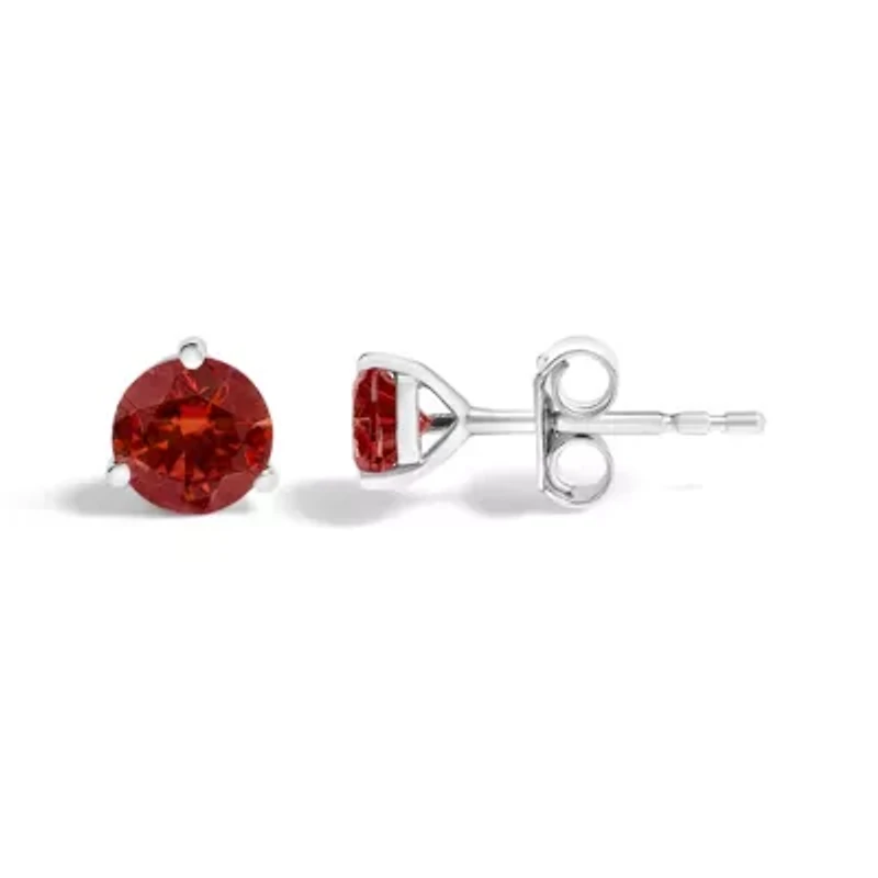 Lab Created 14K White Gold 3/4 Cttw Red Lab-Grown Diamond Stud Earrings
