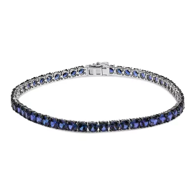 Lab Created Men's .925 Sterling Silver Created Blue Sapphire Tennis Bracelet