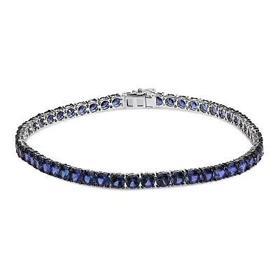 Lab Created Men's .925 Sterling Silver Created Blue Sapphire Tennis Bracelet