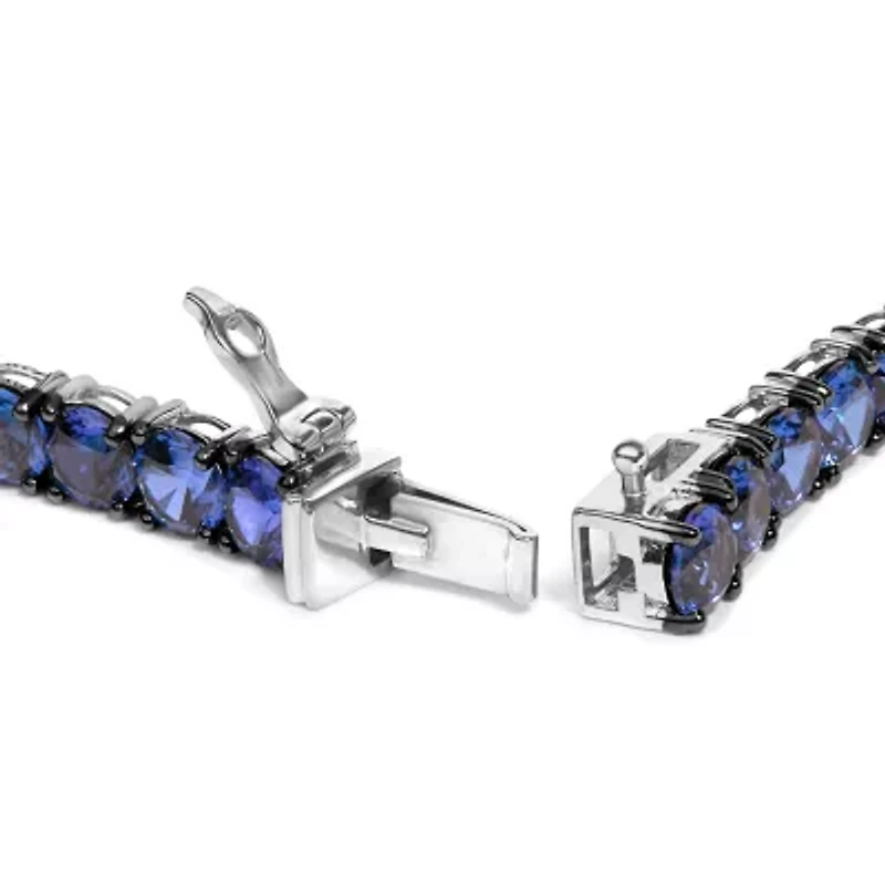 Lab Created Men's .925 Sterling Silver Created Blue Sapphire Tennis Bracelet