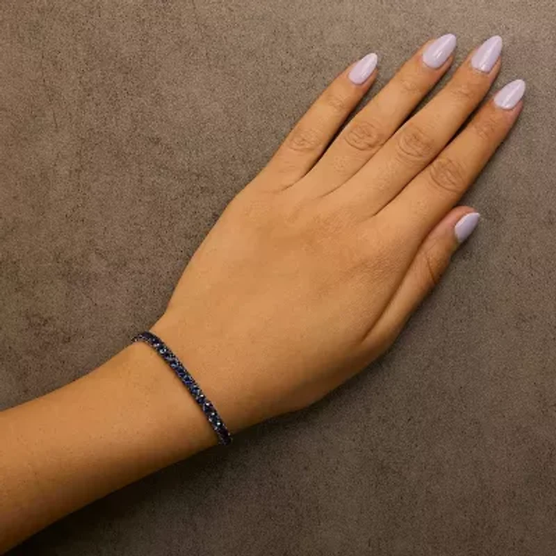 Lab Created Men's .925 Sterling Silver Created Blue Sapphire Tennis Bracelet