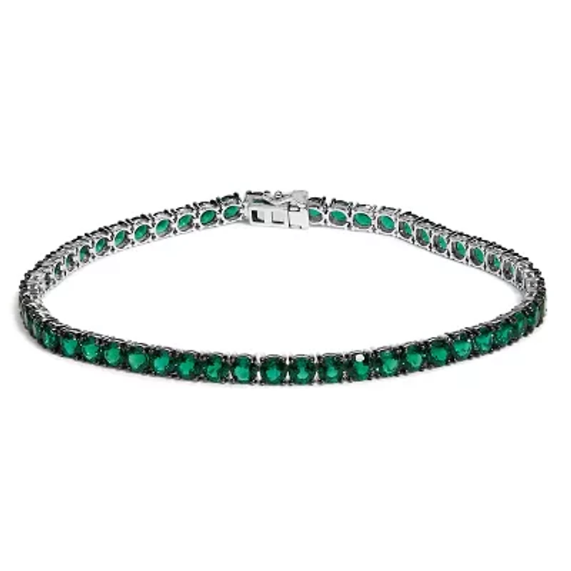 Lab Created Men's .925 Sterling Silver Created Green Emerald Tennis Bracelet