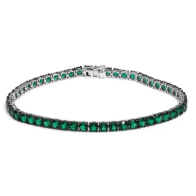 Lab Created Men's .925 Sterling Silver Created Green Emerald Tennis Bracelet
