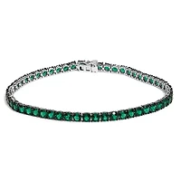 Lab Created Men's .925 Sterling Silver Created Green Emerald Tennis Bracelet