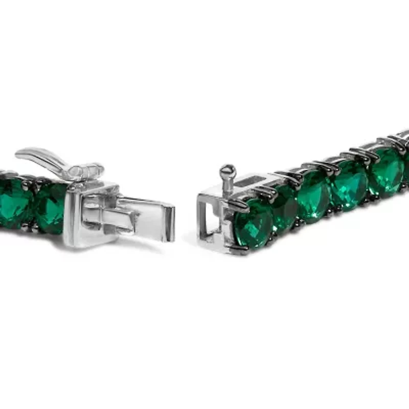 Lab Created Men's .925 Sterling Silver Created Green Emerald Tennis Bracelet