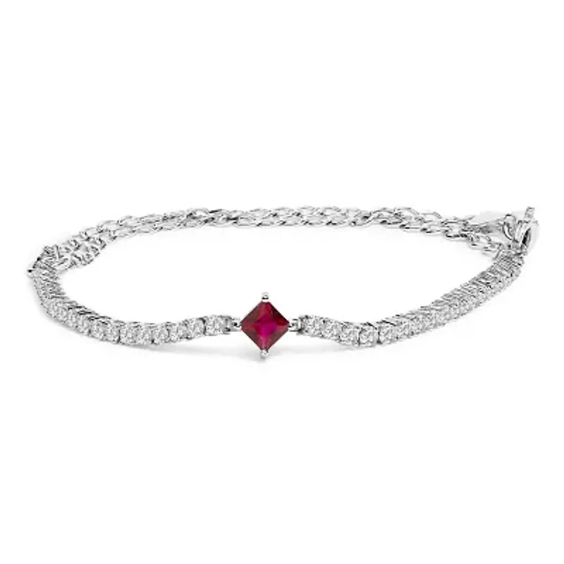 Lab Created Silver Created Ruby and Sapphire Adjustable Tennis Chain Bracelet