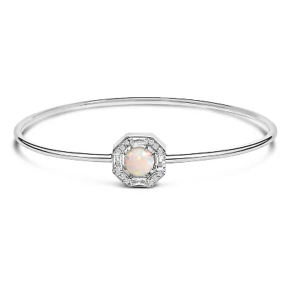 Lab Created Silver 7X7MM Created Opal and White Sapphire Halo Bangle Bracelet