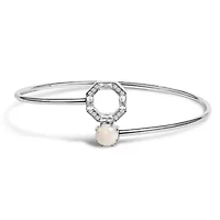 Lab Created Silver 7X7MM Created Opal and White Sapphire Halo Bangle Bracelet