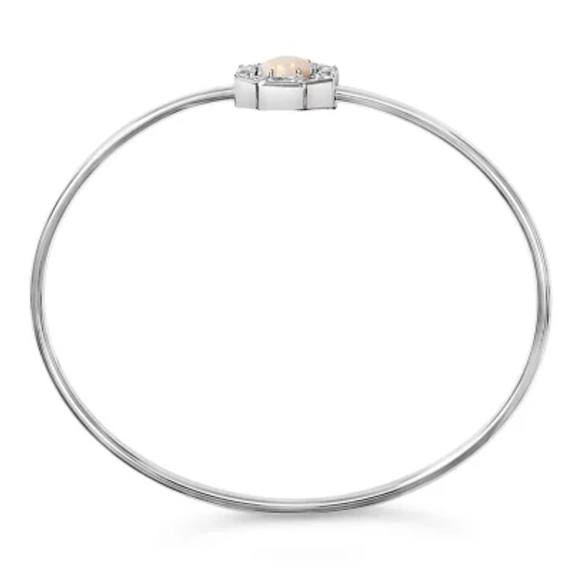 Lab Created Silver 7X7MM Created Opal and White Sapphire Halo Bangle Bracelet