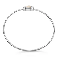 Lab Created Silver 7X7MM Created Opal and White Sapphire Halo Bangle Bracelet