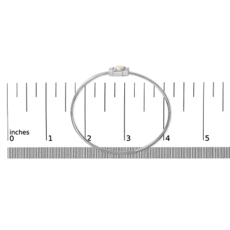 Lab Created Silver 7X7MM Created Opal and White Sapphire Halo Bangle Bracelet