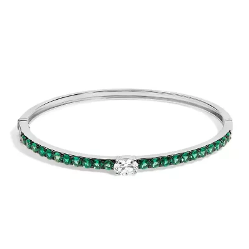 Lab Created Silver Created Sapphire and Emerald Semi Eternity Bangle Bracelet