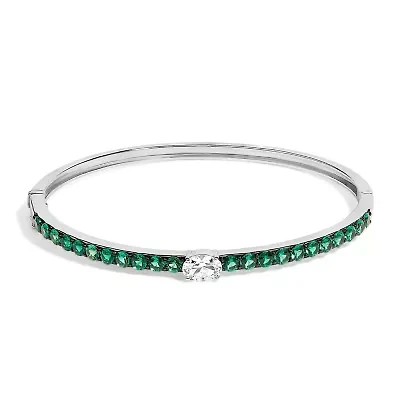 Lab Created Silver Created Sapphire and Emerald Semi Eternity Bangle Bracelet