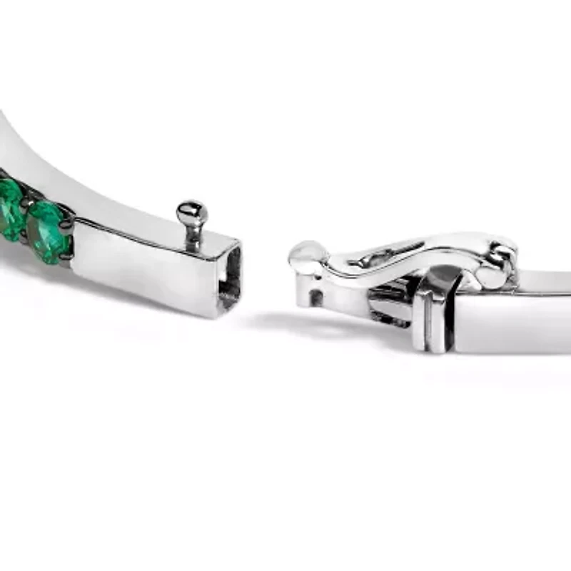 Lab Created Silver Created Sapphire and Emerald Semi Eternity Bangle Bracelet
