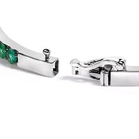 Lab Created Silver Created Sapphire and Emerald Semi Eternity Bangle Bracelet