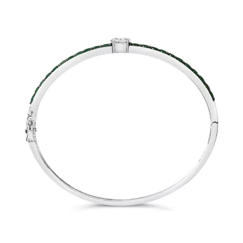 Lab Created Silver Created Sapphire and Emerald Semi Eternity Bangle Bracelet
